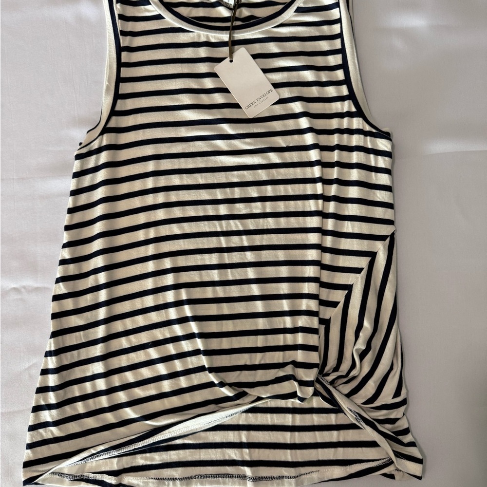 Striped Navy and White Knot Front Tank Top